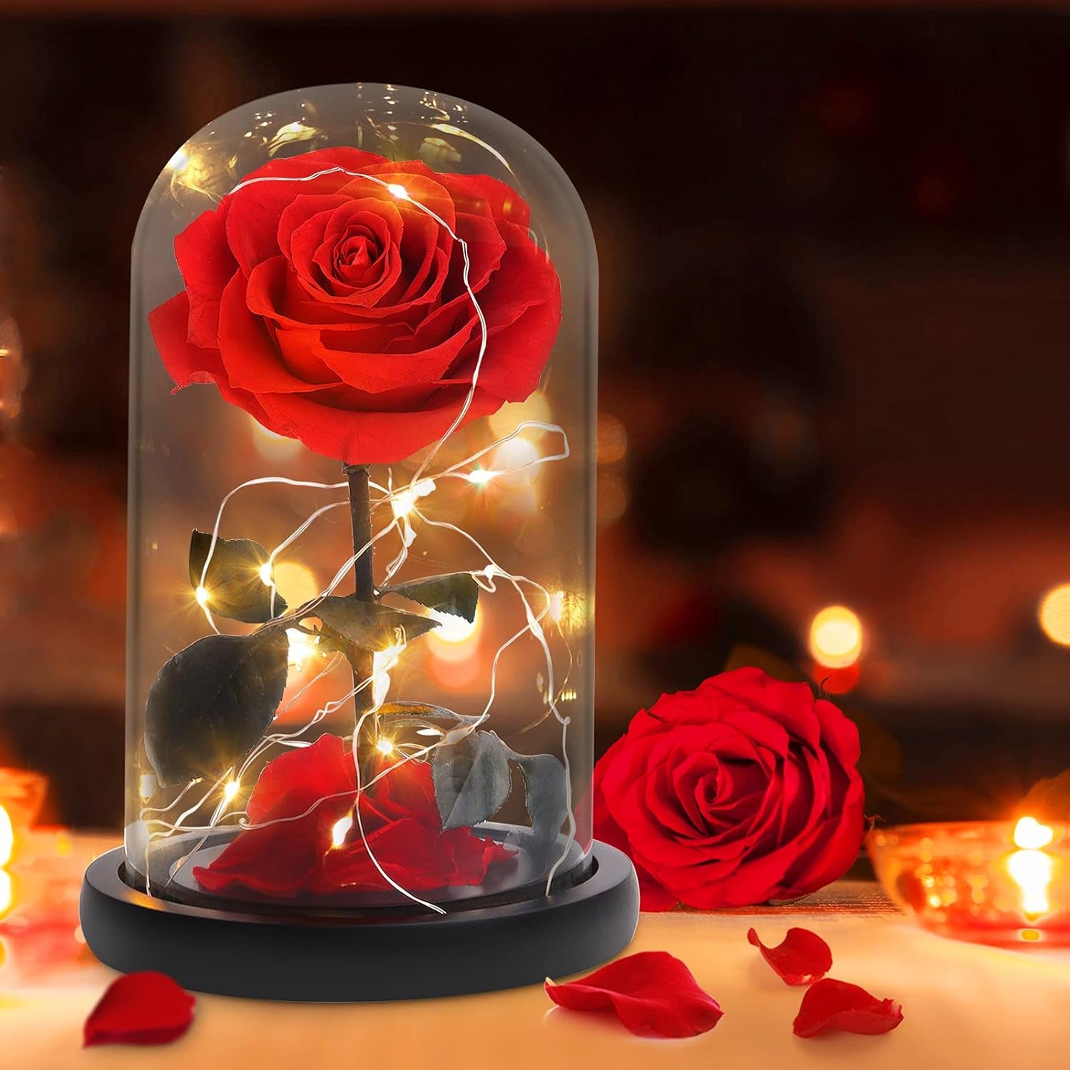 Best for Mom Preserved Real Rose, Eternal Rose in Glass Dome Gifts for Women Mother'S Day Christmas Valentine'S Day Birthday (Red, Large)