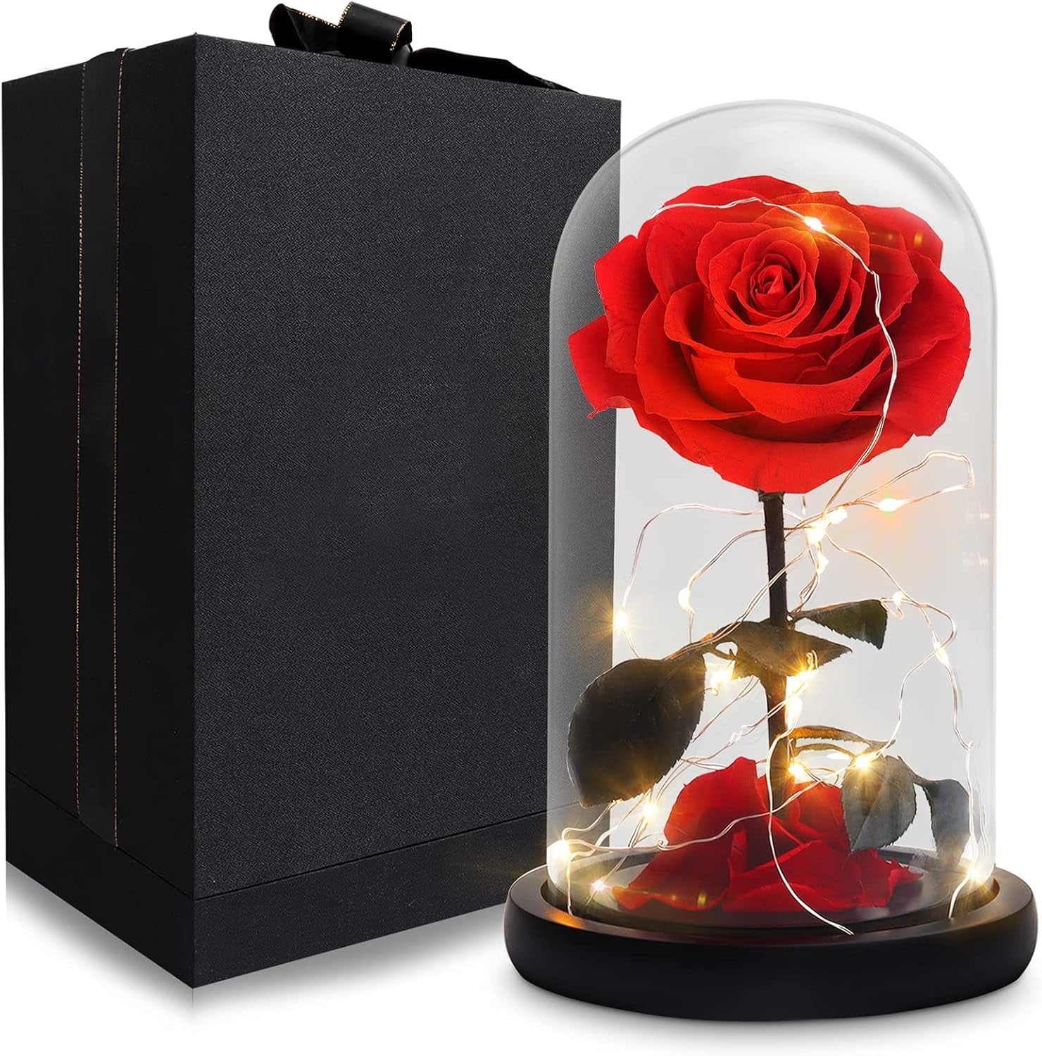 Best for Mom Preserved Real Rose, Eternal Rose in Glass Dome Gifts for Women Mother'S Day Christmas Valentine'S Day Birthday (Red, Large)